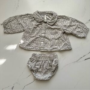 Rylee + Cru Floral Gray Baby Outfit Set | Rylee + Cru Baby Girl Set | 6-12M